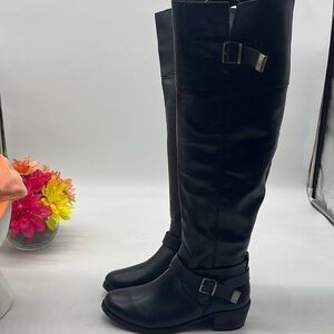 UGG Bess Black Leather Knee High Leg Boots Sz 6. TB2247E